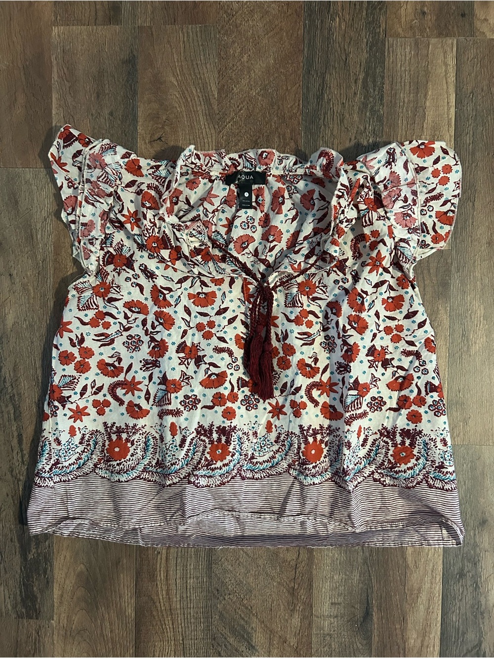 Aqua Cropped Flowy Cotton Patterned Shirt